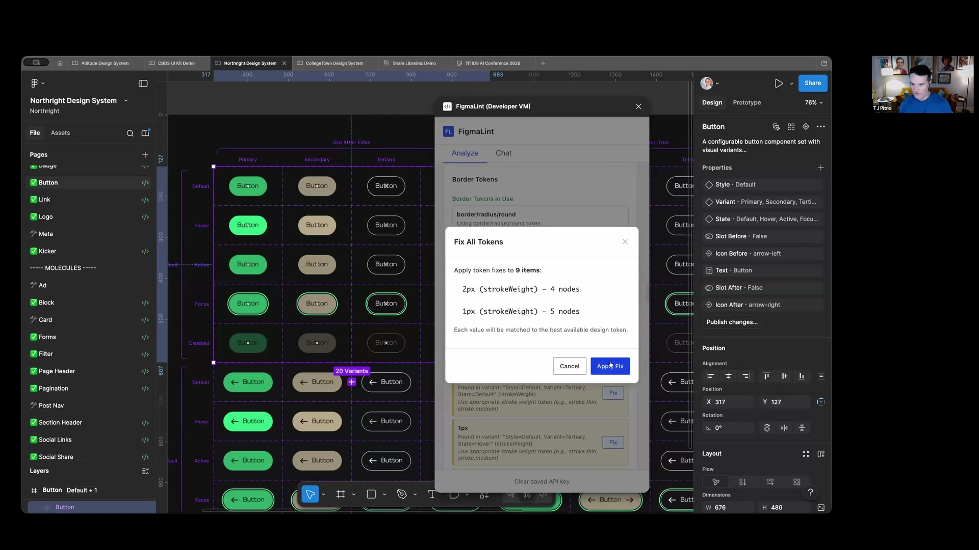 Brad Frost, creator of Atomic Design, presenting AI chaos vs design systems at the AI Design Systems Conference 2026 with Ian Frost and TJ Pitre from Southleft